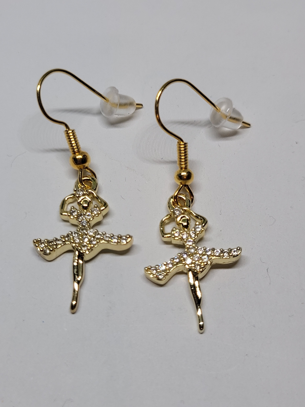 Gold Ballerina Dangle Earrings with Crystal Accents - Women's Jewelry